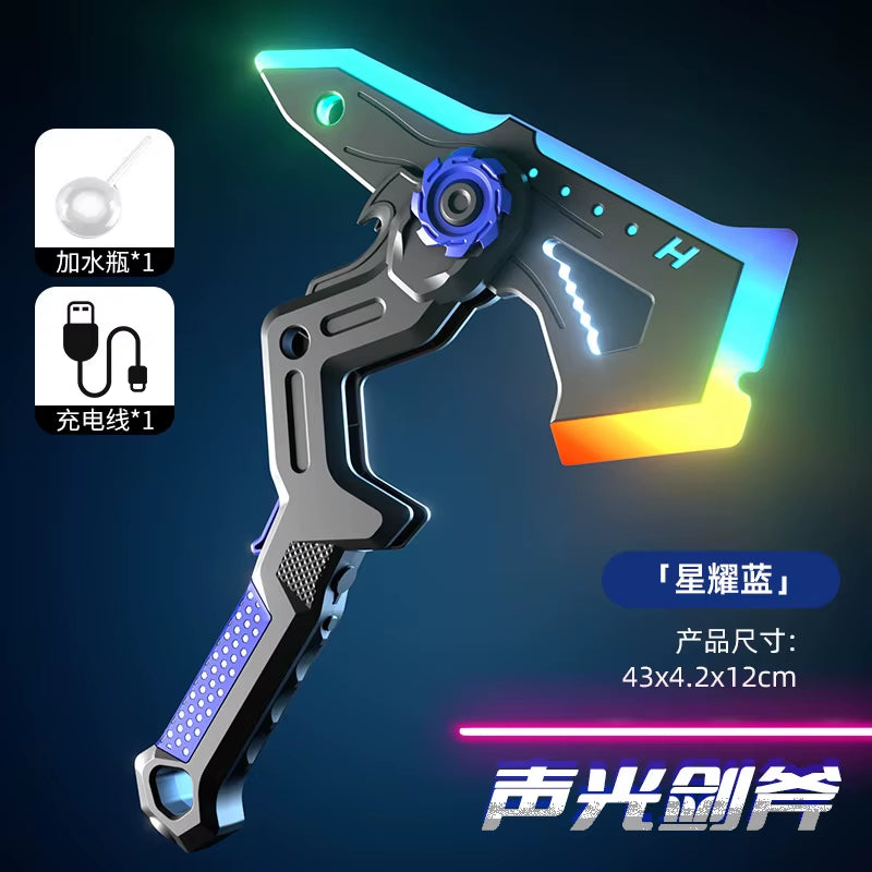 Generic Transformable Sword Axe Toy 7 Color Flowing LED Lights Spray Effect One Click Dual Forms Glowing Battle for Boys